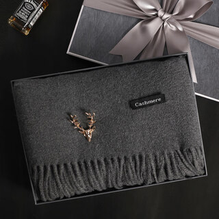 Langqi weizun scarf men's winter new internet celebrity plaid neck scarf spring and autumn shawl gift box set for boys and friends birthday gray scarf + brooch + greeting card small gift box