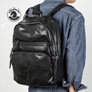 Andseeyou backpack men's cowhide large backpack school bag genuine leather portable travel bag large capacity business travel computer bag black 16 inch