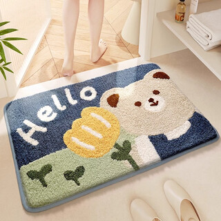 Segana bathroom absorbent floor mat bathroom door step mat cute non-slip mat home carpet door mat entry door mat hello bear 40*60cm two pieces