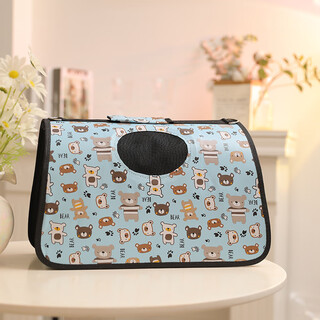 斜挎宠物包网布透气舒适软狗包猫咪狗狗外出背包牛津便携单肩包 蓝色小熊 大号52*22*29cm-20斤内