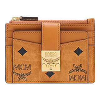 90% new mcm tracy classic pattern zipper card holder cognac gift