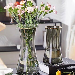 Xinnan creative waist-cut vase, light luxury, high-end glass ornaments, living room flower arrangement, water-raised flowers, high-end table decoration, light luxury ash-painted gold vase 20*9cm