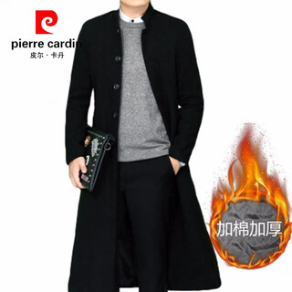 Pierre cardin (pierre cardin) men's autumn and winter korean version mid-length knee-length thickened cotton windbreaker youth slim long woolen coat y145 pure black stand-up collar cotton and thick 4xl 180-195jin jin is equal to about 0.5 kg
