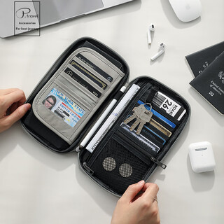 Potravel.design japanese-style cross-body passport bag rfid anti-theft brush travel portable large-capacity storage bag ticket holder document bag gray and black