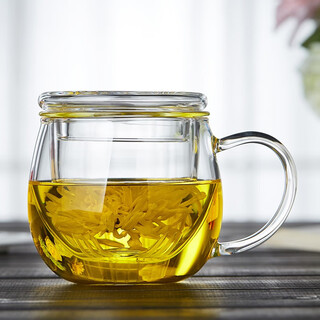 Mesni tea cup glass tea water separate cup tea set floral tea cup thickened heat-resistant glass water cup home office tea cup big bee (thickened version) 450 ml