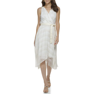 Tang kenner (dkny) women's v-neck pleated wrap dress, elegant and multi-occasion, cocktail party style ivry/khk 10