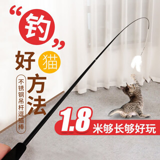 Tianlanghai cat funny stick cat toy retractable long rod feather fishing kitten toy fishing rod bell bite-resistant cat funny artifact