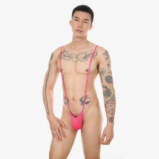 Men's sexy one-piece underwear, sexy suspender-type adjustable one-piece thong t-pants with u convex bag design, nongniu 0, rose red, 1 piece, one size fits all, can be worn
