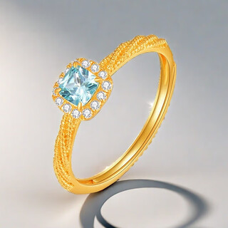 Coasze blue sugar cube gold ring inlaid with blue zircon and sapphire solid gold square diamond ring for girlfriend and wife blue sugar cube ring