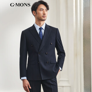 Guillaume (g mons) suit men's suit men's suit men's slim business suit men's wedding groom casual vertical striped suit suit navy blue top + pants two-piece set 52