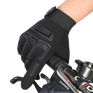 Htbt 8-14 years old children's cycling gloves for boys and girls in autumn and winter thickened and warm outdoor sports mountain bike tactical training protective full-finger gloves black