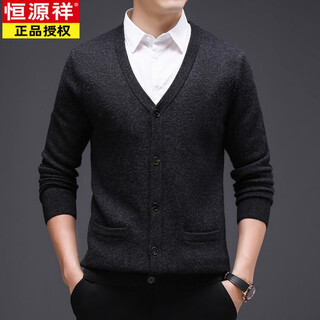 Hengyuanxiang (hyx) pure wool sweater men's velvet thickened knitted cardigan middle-aged and elderly casual solid color sheep|fleece jacket v-neck sweater dark gray 3xl