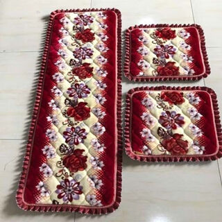 Runhuanian thickened non-slip solid wood mahogany plush blanket sofa cushion three-piece set single three-person four-person spring and autumn chair cushions straight edge red 50*50*2 pieces + 50*150 three-piece set