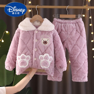 Disney children's pajamas thickened home clothes 2025 winter flannel three-layer quilted plus velvet for big boys winter pink quilted bear size 18 recommended height 135-140