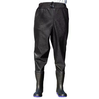 Waist-length waders, thickened half-body waterproof raincoat, rain pants with rain boots, men's one-piece full-body water shoes, ultra-light (waist-length), 65 silk black, size 42