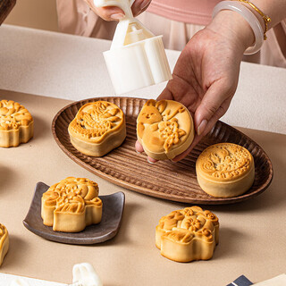 Junmo british 2024 new national style mooncake mold cantonese style hand-pressed mung bean cake household grinding tool shaped ice skin pastry 75g laurel jade rabbit 1 piece flower