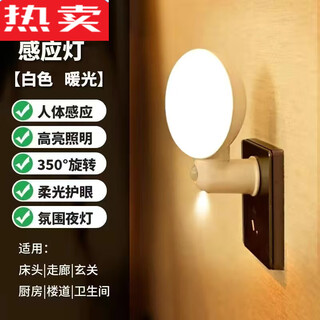 German imported high-quality intelligent human body sensor lamp plug-in bathroom toilet aisle corridor wall lamp automatic voice control bedside night light socket sensor lamp white shell warm light