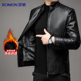 Luo meng leather jacket men's autumn and winter middle-aged velvet thickened stand-collar jacket warm leather jacket middle-aged and elderly men's top