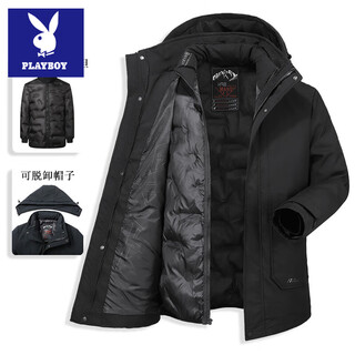 Playboy dad winter jacket middle-aged and elderly cotton-padded jacket men's plush thickened grandpa down jacket mid-length middle-aged and elderly cotton-padded jacket 029 cotton removable black main image video style l (80-100jin jin is equal to 0.5kg)