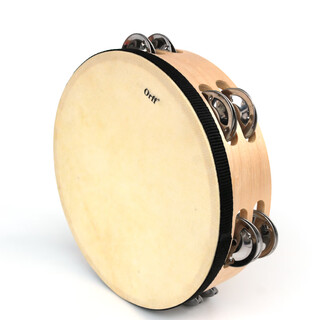 Orff double-row sheepskin tambourine multi-specifications teaching hand drumming music lessons sheepskin drum children's percussion tambourine 8-inch double-row sheepskin tambourine
