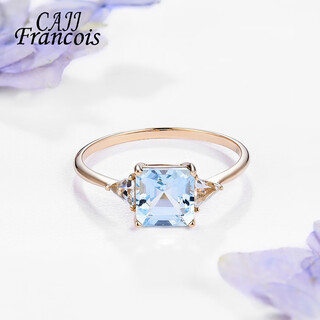 Cajj francois aquamarine ring, natural colored gemstone jewelry, 18k gold inlaid ring for women, gemstone 1.2 carat, proposal gift, size 14