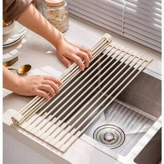 Yiyu silicone drain mat, drain curtain, rolling curtain, drain rack, vegetable basin, drain basket, sink, folding drain net, kitchen sink, suitable for baby fart washing tool, food-grade silicone super load-bearing capacity, large size 52*32.8-grey-drain rolling curtain