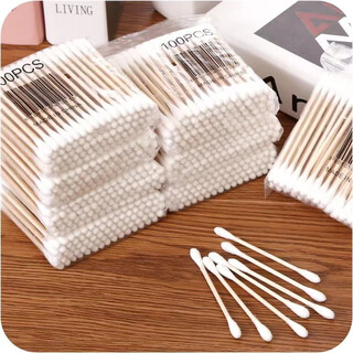Double-ended cotton swabs, wooden swabs, sanitary tampons, makeup ear removal, disposable bamboo swabs, household 100-pack cotton swabs, new packaging cotton swabs, 1 pack, 100 pieces