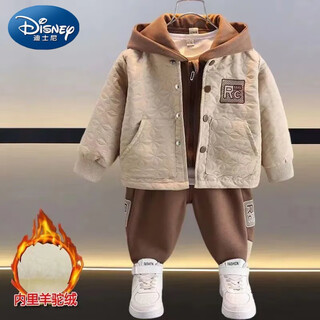 Disney (disney) boys autumn and winter velvet autumn suit 2024 fashionable new boys style casual boys spring and autumn children velvet brown style jacket + pants rc style 120 size recommended height 110 cm