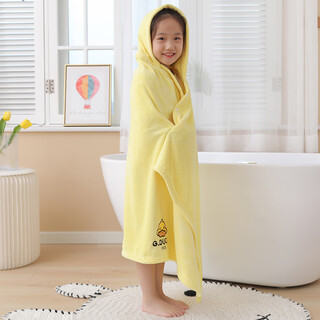 Silk children's bath towel cape with hat 8-12 years old cartoon pure cotton hat hat newborn baby male and female specially can be weared by older children yellow duck (10-15 years old) 110*150cm