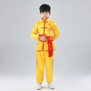 仙僖俫儿童武术演出表演服男女比赛太极长袖短袖小学生中国风练功服 男女黄色长袖全套 120cm