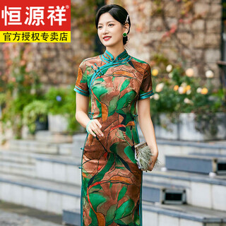 Hengyuanxiang cheongsam retro republic of china old shanghai female mother summer noble black improved temperament high-end long bone-eroding slim fit color 3 5xl