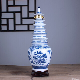 Xindeheng jingdezhen ceramics 5 jin jin equals 0.5 kg, blue and white porcelain sealed long neck flat lid wine bottle, cool bottle wine jar, double dragons playing with beads 3 jin jin equals 0.5 kg, blue and white porcelain tower (with lock)