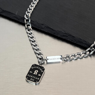 Qi xiaomi good luck nameplate titanium steel necklace men's trendy brand cuban chain hip-hop niche high-end men's clavicle chain pendant accessories chain length 50cm+5cm