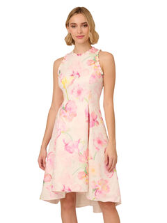 Adrianna papell women's halter jacquard dress pink multicolor 6