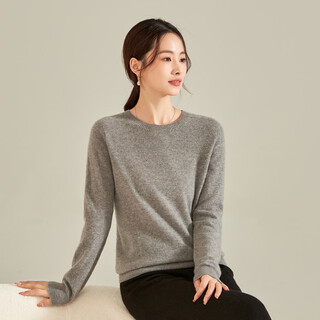 Chunzhu 100% cashmere comfortable and versatile basic round neck knitted bottoming sweater top women's cashmere sweater huaya gray m l/100c