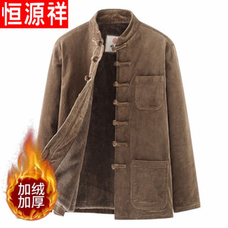 Hengyuanxiang corduroy tang suit autumn and winter chinese style suit men's casual ethnic thickened retro button chinese jacket brown single top 4xl 180-200