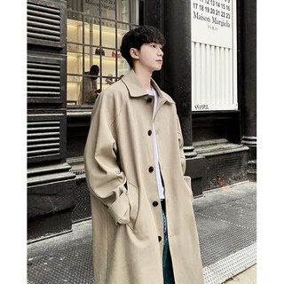 Du xiaoxian spring and autumn long japanese windbreaker men's versatile solid color handsome coat loose trendy brand casual top q2589 khaki xl recommended 125-145jin jin equals 0.5 kg