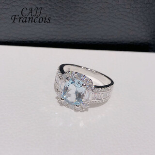 Cajj francois 1.80 carat aquamarine ring for women, natural colored gemstone, jewelry gemstone, 925 silver inlaid, size 13