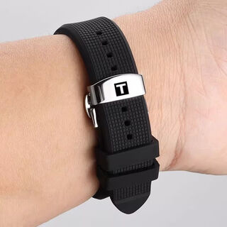 Suitable for tissot watch strap men's 1853 junya duluer le locle carson speed butterfly buckle silicone strap 19 black + silver buckle 22mm