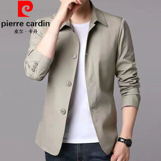 Pierre cardin spring and autumn men's business casual jacket suit for young and middle-aged solid color lapel thin korean style slim style. outerwear light gray 1048 2xl recommended 145-155jin jin is equal to 0.5 kg