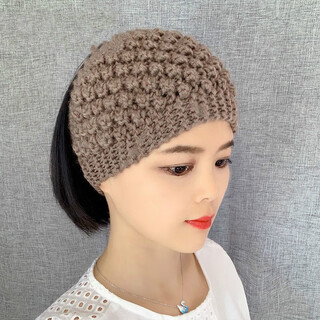Knitted wool headband korean headwear wide-brimmed elastic personalized braided european and american autumn and winter warm headscarf headband hat dark khaki pineapple flower