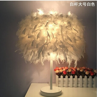曜添创意简约欧式羽毛台灯卧室床头公主婚房温馨LED生日礼物玫瑰台灯 大号白杆白色羽毛 三档调光