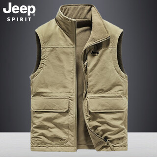 Jeep spirit jeep vest for men in autumn and winter outdoor casual multi-pocket workwear waistcoat loose large size men's fishing jacket khaki xl