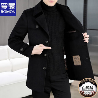 Romon high-end mid-length wool coat for men in autumn and winter thickened down lining windbreaker high-end double-sided woolen coat 805 black double-sided woolen removable down lining l suitable for 110-130 jin jin equals 0.5 kg