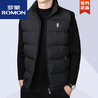 Romon paul down cotton vest men's autumn and winter middle-aged casual fashion loose large size vest vest jacket warm and thick black 3xl 165-175jin jin equals 0.5 kg