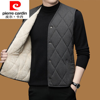 Pierre cardin high-end winter lamb velvet vest for middle-aged men, warm sheep. velvet vest, thickened wool cotton waistcoat for dad, dark gray 4xl recommended 180-200jin jin equals 0.5 kg