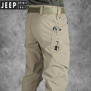 Jeep spirit jeep tactical trousers men's spring and autumn new loose training multi-pocket straight pants stretch casual outdoor overalls khaki xl