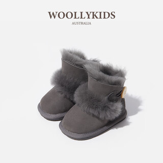 Woolykids baby genuine leather children's shoes snow boots for boys and girls, fur integrated non-slip toddler shoes, koala gray, size 22, size xl/suitable for feet 12.6cm long