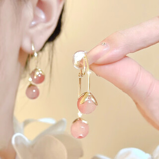 Shufen pierced earrings high-end pink fruit tassel ear clips for women 2025 new light luxury niche mosquito coil disc earrings e3568 pink tomato ear clips