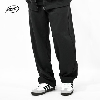 Niceid nice waffle sports pants men's and women's spring and autumn loose straight pants basketball training pants black xl